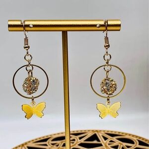 Elegant Gold Hoop Ball Butterfly Charm Hypoallergenic Earrings